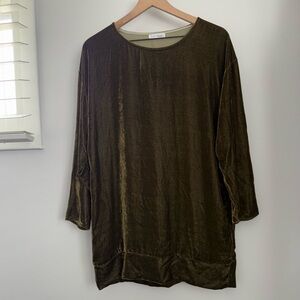 Free People CP Shades XS/Small Velvet Tunic Oversized Relaxed Olive Lagen Boho
